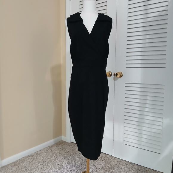 Retro Chic 18 black sleeveless collared side-zip bodycon dress w/rear kick-pleat - Picture 4 of 14